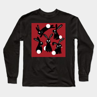 Black Bunnies on Red Long Sleeve T-Shirt